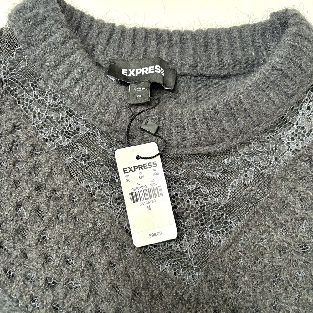 NWT Express Cable Knit Crew Neck Lace Sweater - Picture 13 of 14